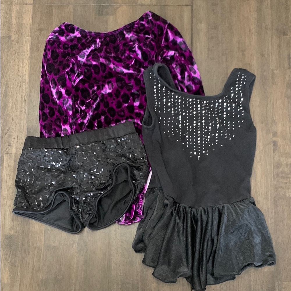 Kids' Black and Purple Dance Gymnastics Outfits Leotards and Shorts